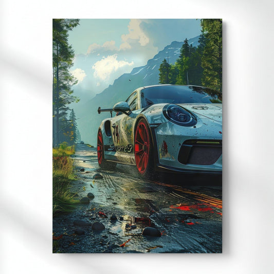 Porsche: Alpine adrenaline Metal Poster | Aesthetic Pop Art Wall Decor & Painting