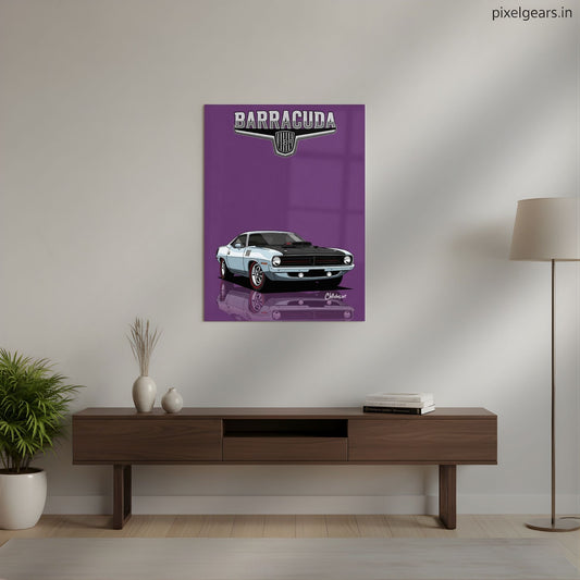Purple Muscle Icon Barracuda Art Metal Poster | Aesthetic Pop Art Wall Decor & Painting