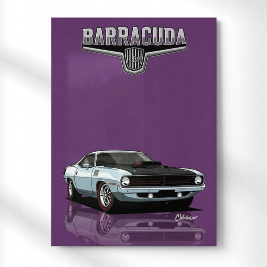 Purple Muscle Icon Barracuda Art Metal Poster | Aesthetic Pop Art Wall Decor & Painting