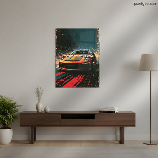 Porsche 911 GT3 RS: Born of the Digital Storm Metal Poster | Aesthetic Pop Art Wall Decor & Painting