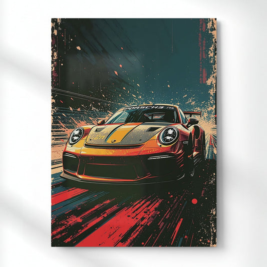 Porsche 911 GT3 RS: Born of the Digital Storm Metal Poster | Aesthetic Pop Art Wall Decor & Painting