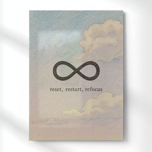 Reset Restart Refocus – The Infinity Mindset Quote Metal Poster | Aesthetic Pop Art Wall Decor & Painting
