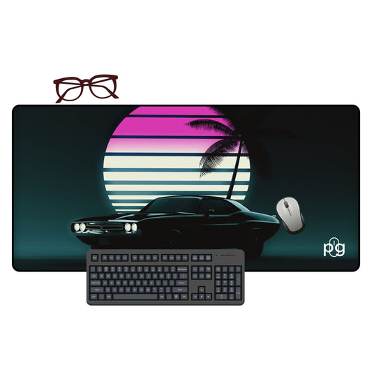 Retro Vintage Muscle Car Sunset Neon - XXL and XXXXL Mouse Pad - PixelGears