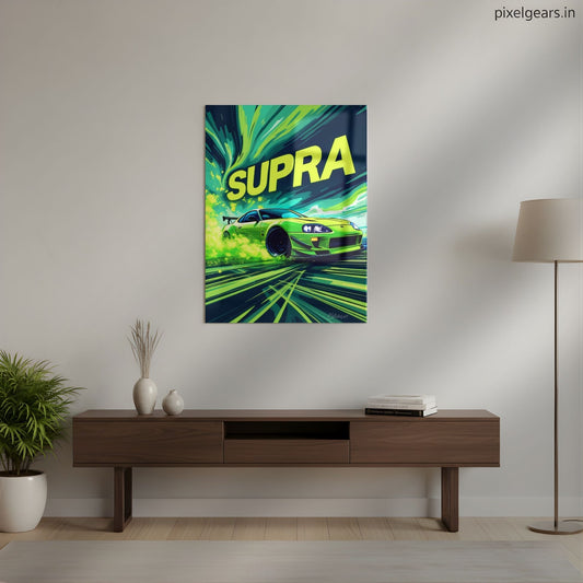 SUPRA: Green Velocity Burst Metal Poster | Aesthetic Pop Art Wall Decor & Painting