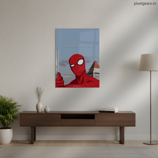 Satisfy Your Soul – Spidey’s Life Lesson Quote Metal Poster | Aesthetic Pop Art Wall Decor & Painting