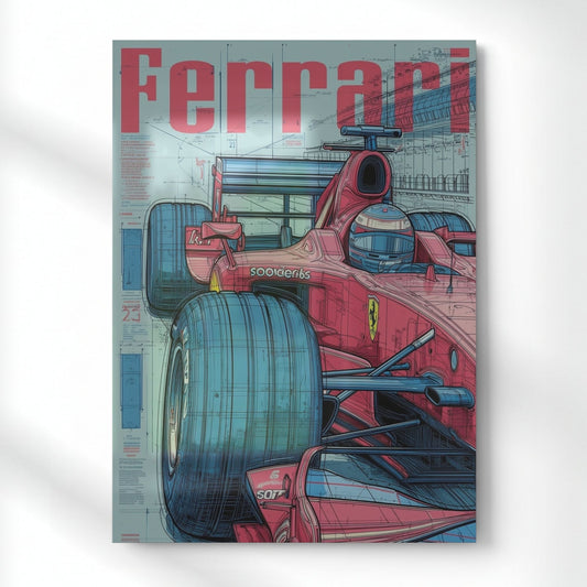 The Ferrari blueprint Print Metal Poster | Aesthetic Pop Art Wall Decor & Painting
