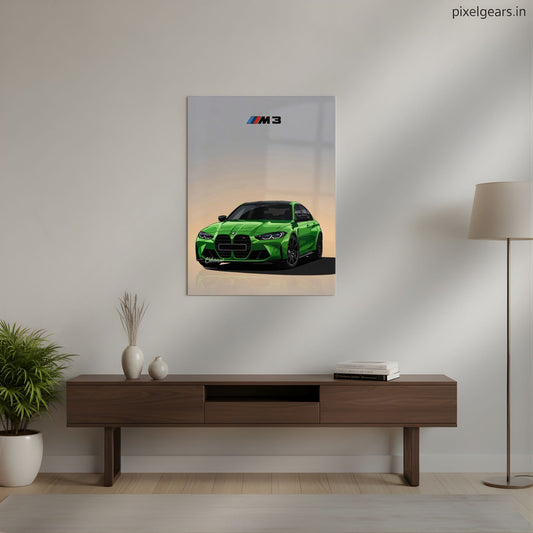 BMW M3 in Isolated Green  Metal Poster | Aesthetic Pop Art Wall Decor & Painting