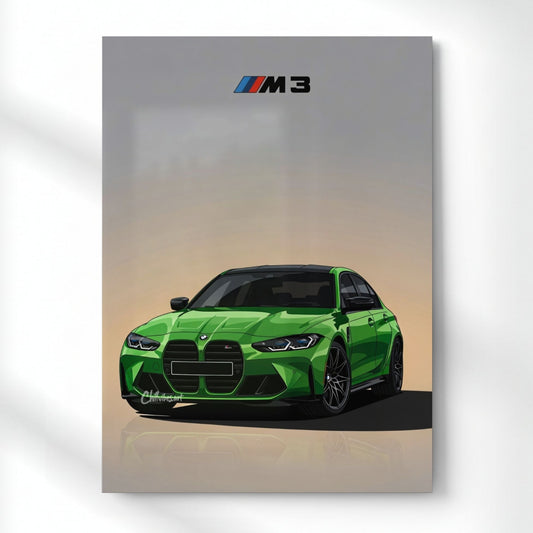BMW M3 in Isolated Green  Metal Poster | Aesthetic Pop Art Wall Decor & Painting
