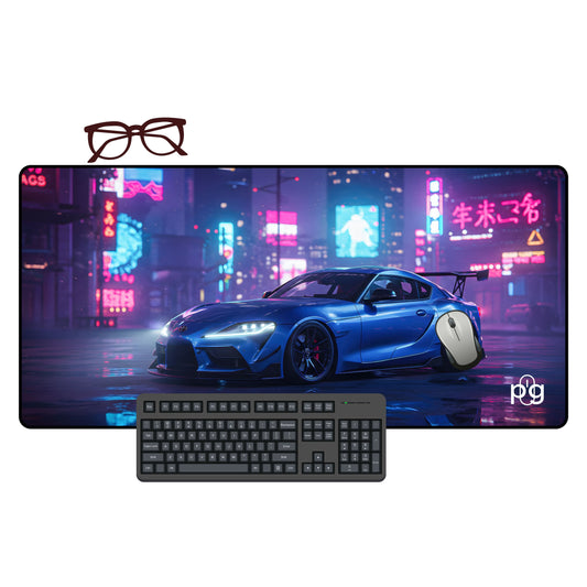 Toyota GR Supra Cyberpunk Neon City - XXL and XXXXL Mouse Pad - PixelGears