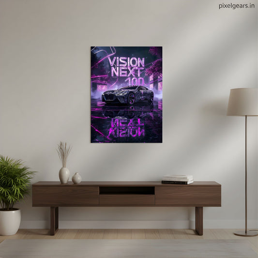 Vision Next: Neon Future Metal Poster | Aesthetic Pop Art Wall Decor & Painting