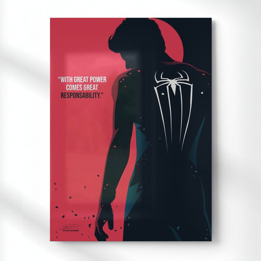 With Great Power Comes Great Responsibility – Spider-Man Quote Metal Poster | Aesthetic Pop Art Wall Decor & Painting