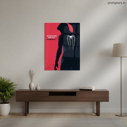 With Great Power Comes Great Responsibility – Spider-Man Quote Metal Poster | Aesthetic Pop Art Wall Decor & Painting