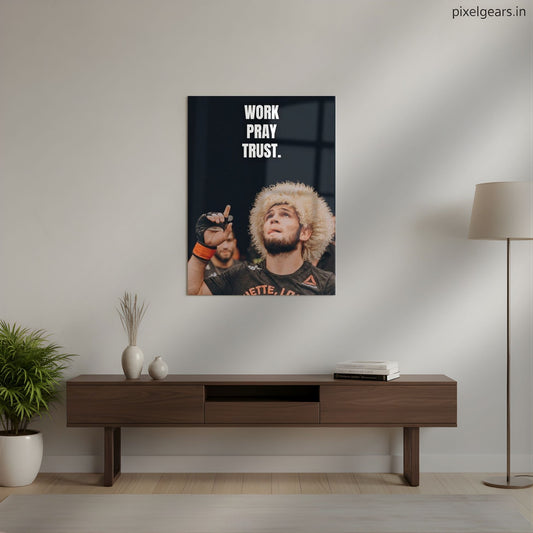 Work Pray Trust – Khabib’s Mindset Quote Metal Poster | Aesthetic Pop Art Wall Decor & Painting