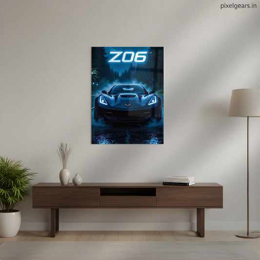 Z06: Neon Rain Run Metal Poster | Aesthetic Pop Art Wall Decor & Painting